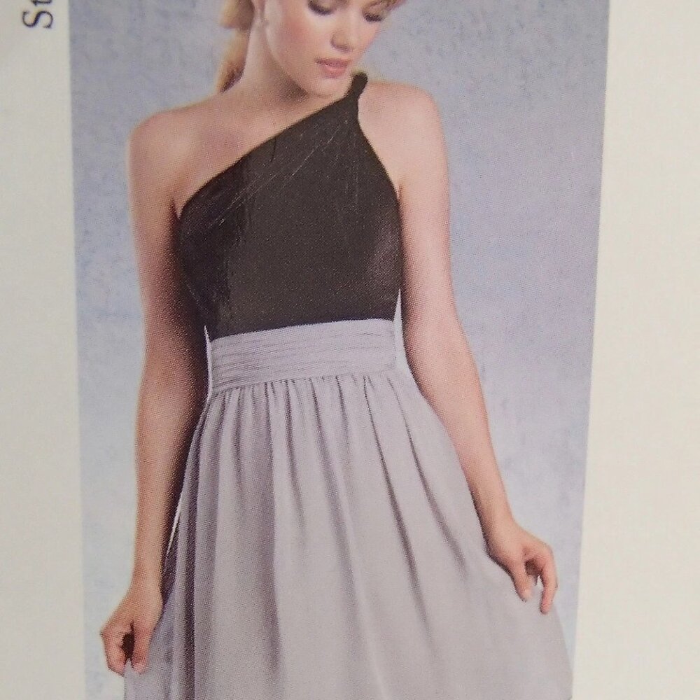 Knee-Length Chiffon Bridesmaids Dress, Black Velvet 1-Shoulder Empire Cummerbund